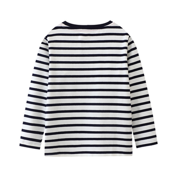 Poiste pikkade varrukatega T-särk Triibuline ühes tükis puhtast puuvillast T-särk beebide üleriieteks Sügiseks uus ümara kaelusega poiste T-särk