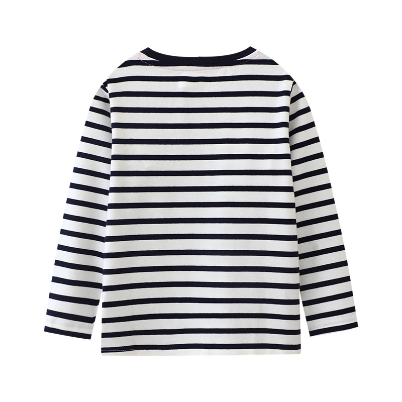 Poiste pikkade varrukatega T-särk Triibuline ühes tükis puhtast puuvillast T-särk beebide üleriieteks Sügiseks uus ümara kaelusega poiste T-särk
