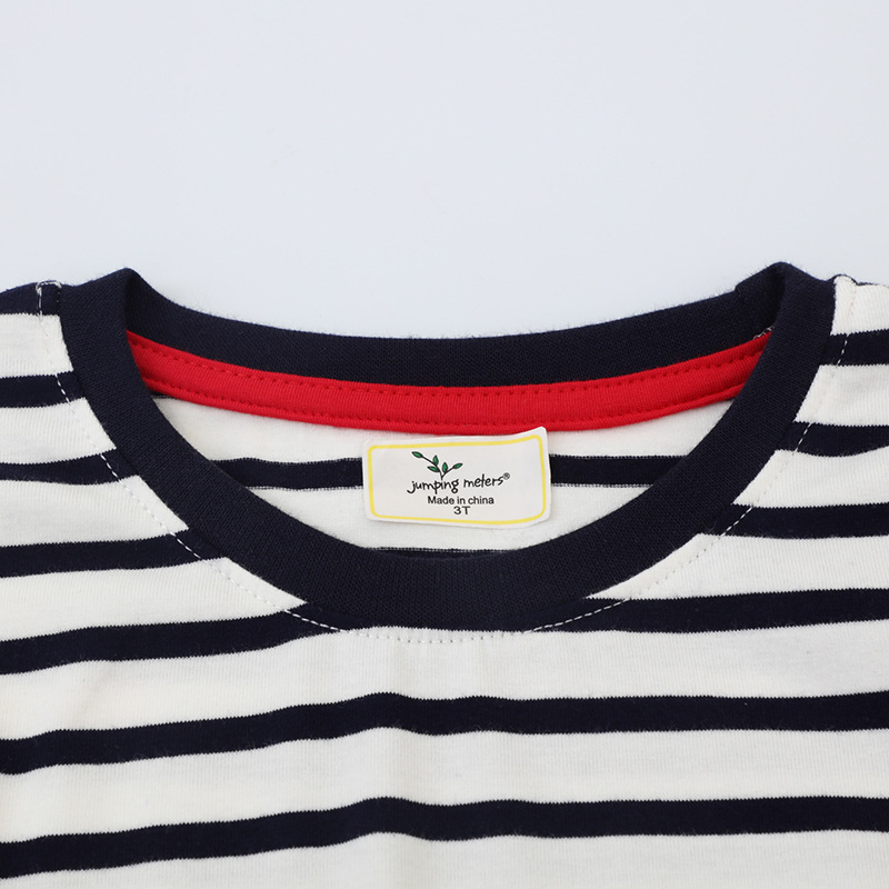 Poiste pikkade varrukatega T-särk Triibuline ühes tükis puhtast puuvillast T-särk beebide üleriieteks Sügiseks uus ümara kaelusega poiste T-särk