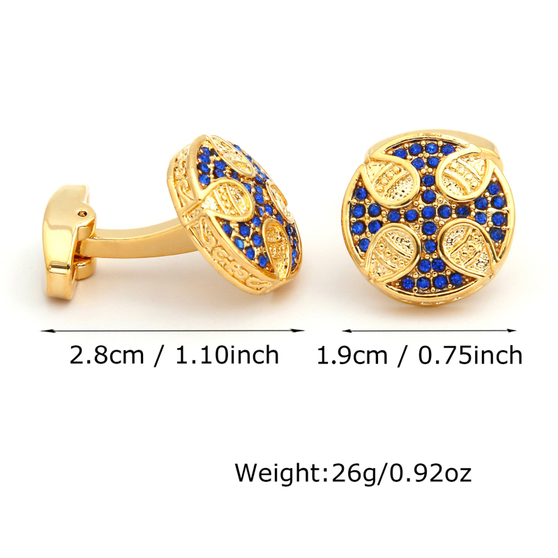 1 pora sandėlyje, didmeninė prekyba retro stiliaus, prabangiais, inkrustuotais mėlynais cirkoniais, apvaliais, auksiniais, variniais, vyriškais sąsagomis, aukštos kokybės papuošalais.