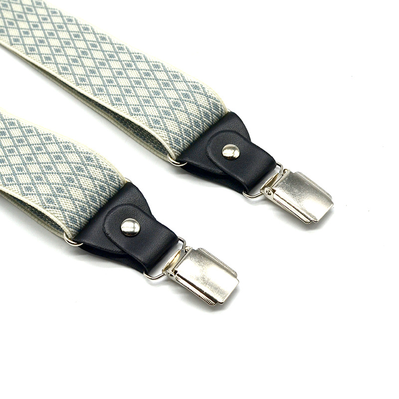 Smėlio spalvos žakardo mažo languoto audinio vyriškos petnešos su 3 segtukais, vyriškos elastinės petnešos, marškinių dirželio segtukas, 3,5 cm, pečių dirželis.