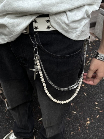 Kaukolės dvisluoksnės kelnių grandinėlės „American High Street Cleanfit Trendyy Wear“ aksesuarų pakabukas