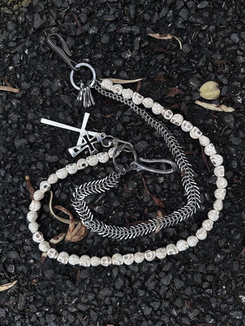 Αλυσίδα παντελονιού διπλής στρώσης με κρανίο American High Street Cleanfit Trendyy Wear Accessories μενταγιόν