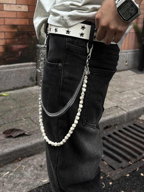 Kaukolės dvisluoksnės kelnių grandinėlės „American High Street Cleanfit Trendyy Wear“ aksesuarų pakabukas