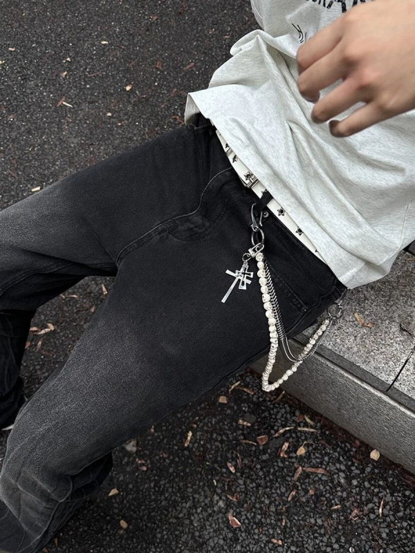 Kaukolės dvisluoksnės kelnių grandinėlės „American High Street Cleanfit Trendyy Wear“ aksesuarų pakabukas