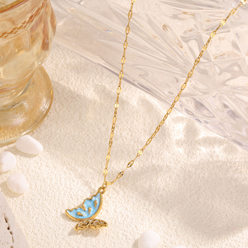 Μικρό κολιέ από τιτάνιο σε διασυνοριακό ευρωπαϊκό και αμερικανικό στιλ, ελαφρύ, πολυτελές κολιέ από ανοξείδωτο ατσάλι με πεταλούδα και δροσερή αίσθηση, για γυναίκες