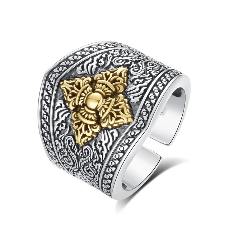 Chiba Taiyin Retro Cross Vajra Pestle Ring vyriški madingi hiphopo retro stiliaus aukščiausios klasės vieno žiedo papuošalai