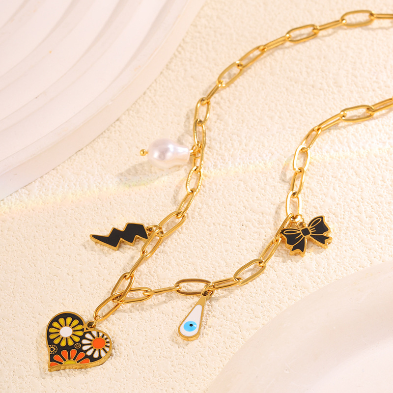 Madingi, tarpvalstybiniai, personalizuoti, gėlės formos, širdies formos, titano plieno vėriniai moterims, neblukantys, šviesūs drugeliai, prabangūs, aukštos kokybės, spalvoti klijų raktikaulio grandinėlės papuošalai