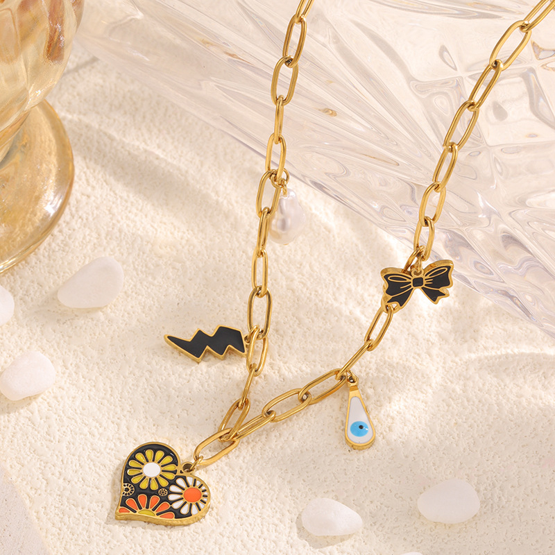 Madingi, tarpvalstybiniai, personalizuoti, gėlės formos, širdies formos, titano plieno vėriniai moterims, neblukantys, šviesūs drugeliai, prabangūs, aukštos kokybės, spalvoti klijų raktikaulio grandinėlės papuošalai