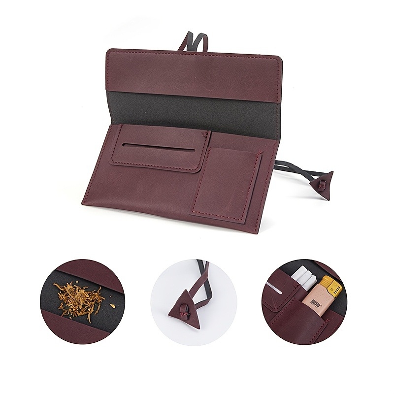 Nešiojamas kūrybingas medinis cigarečių pypkių maišelis PU odos pypkių kosmetikos krepšys Nešiojamas įrankių pypkių aksesuaras Vieno maišelio kosmetikos krepšys