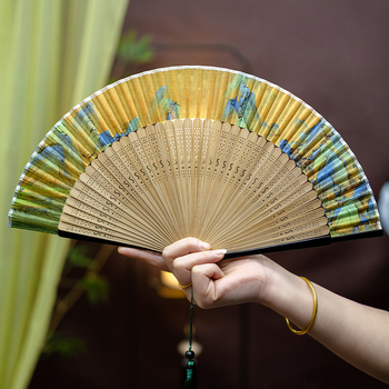 Naujo stiliaus vėduoklė su senovinio stiliaus peizažo paveikslu, sulankstoma vėduoklė moterims vasarinei, nešiojama speciali šokių vėduoklė studentams, skirta Han dinastijos vėduoklės dovanų nuotraukoms