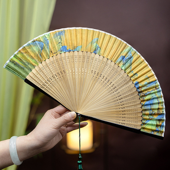 Νέος ανεμιστήρας με πτυσσόμενο ανεμιστήρα με εικόνες τοπίου σε αρχαίο στιλ για γυναίκες το καλοκαίρι, φορητός, ειδικός ανεμιστήρας χορού για μαθητές, ώστε να τραβούν φωτογραφίες από τη δυναστεία Χαν, δώρα ανεμιστήρα