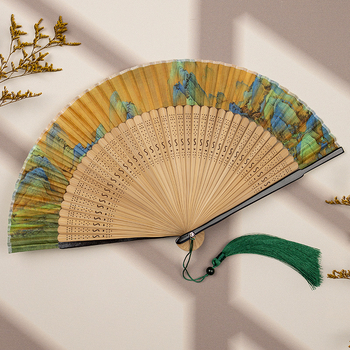 Νέος ανεμιστήρας με πτυσσόμενο ανεμιστήρα με εικόνες τοπίου σε αρχαίο στιλ για γυναίκες το καλοκαίρι, φορητός, ειδικός ανεμιστήρας χορού για μαθητές, ώστε να τραβούν φωτογραφίες από τη δυναστεία Χαν, δώρα ανεμιστήρα