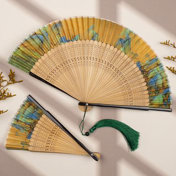 Νέος ανεμιστήρας με πτυσσόμενο ανεμιστήρα με εικόνες τοπίου σε αρχαίο στιλ για γυναίκες το καλοκαίρι, φορητός, ειδικός ανεμιστήρας χορού για μαθητές, ώστε να τραβούν φωτογραφίες από τη δυναστεία Χαν, δώρα ανεμιστήρα