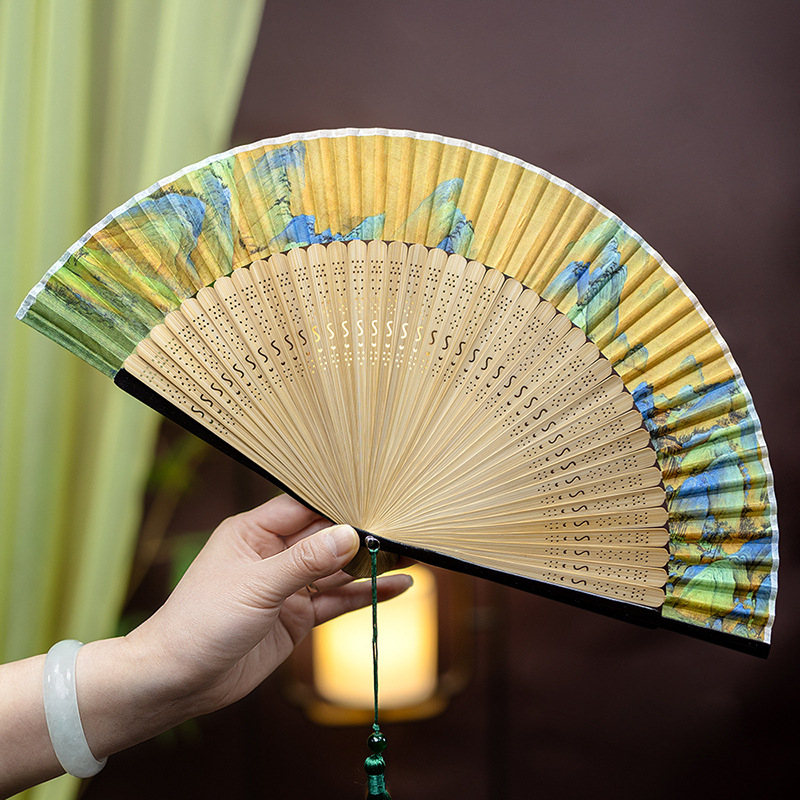 Naujo stiliaus vėduoklė su senovinio stiliaus peizažo paveikslu, sulankstoma vėduoklė moterims vasarinei, nešiojama speciali šokių vėduoklė studentams, skirta Han dinastijos vėduoklės dovanų nuotraukoms