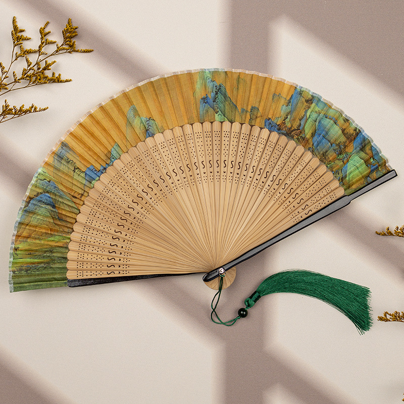 Naujo stiliaus vėduoklė su senovinio stiliaus peizažo paveikslu, sulankstoma vėduoklė moterims vasarinei, nešiojama speciali šokių vėduoklė studentams, skirta Han dinastijos vėduoklės dovanų nuotraukoms