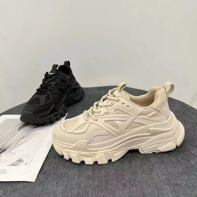 Korėjietiško stiliaus storapadis tėčio bateliai moterims 2025 m. pavasario mados madingi suvarstomi laisvalaikio sportiniai bateliai grynos spalvos apvaliais pirštais moteriški bateliai