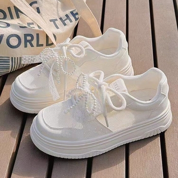 Γυναικεία παπούτσια Chanel Style Mesh, αναπνεύσιμα mesh παπούτσια 2025, καλοκαίρι, νέα μόδα, λευκά παπούτσια από γνήσιο δέρμα, με χοντρή σόλα, ελαφριά, casual παπούτσια