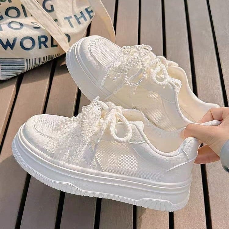 Γυναικεία παπούτσια Chanel Style Mesh, αναπνεύσιμα mesh παπούτσια 2025, καλοκαίρι, νέα μόδα, λευκά παπούτσια από γνήσιο δέρμα, με χοντρή σόλα, ελαφριά, casual παπούτσια