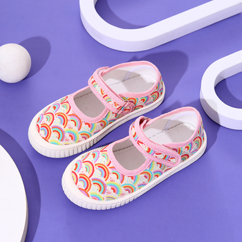 2025. gada pavasara jaunās meiteņu audekla kurpes ar zemu augšdaļu, jaukas, elpojošas audekla apavi ar Velcro aizdari, bērnu apavi