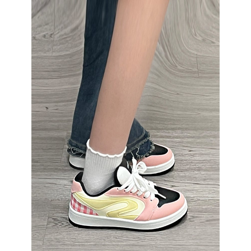 Nauji rožiniai sustorinti amerikietiški duonos bateliai, moteriški „Ins High Street“ stiliaus neslystantys sportbačiai, storapadis, atsparūs dilimui, laisvalaikio ir madingi bateliai