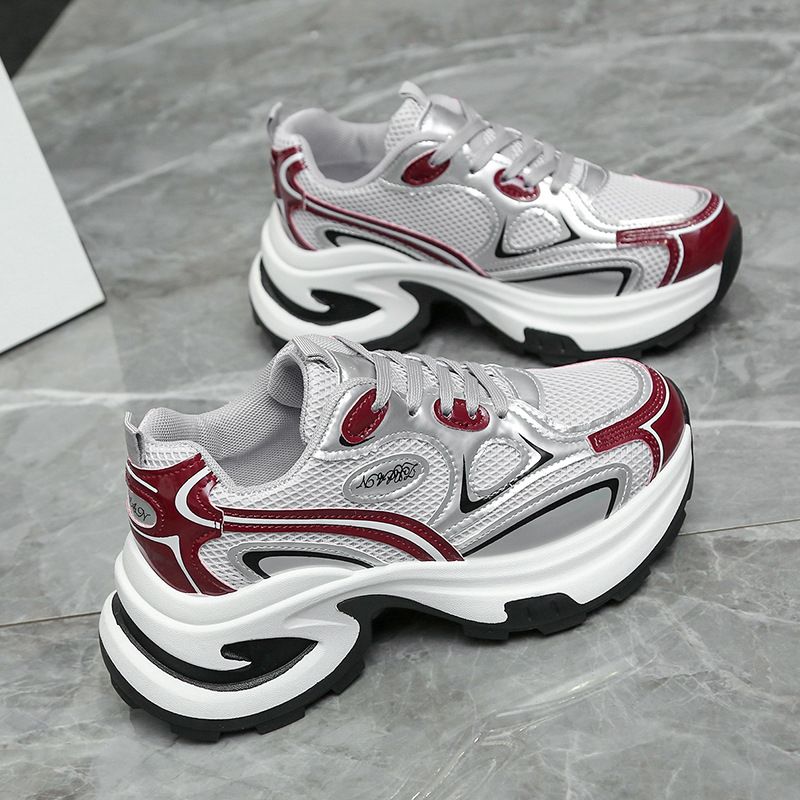 „Ankora“ raudoni moteriški bateliai tėčiui, ūgį didinantys 2025 m. itin populiarūs nauji pavasario ir rudens madingi sportiniai laisvalaikio bateliai moterims