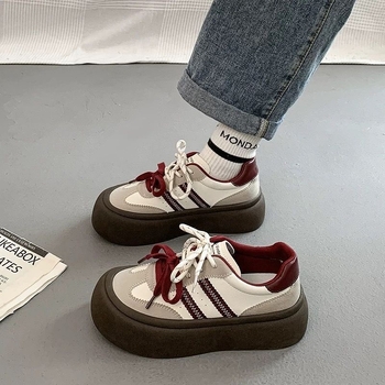 Γυναικεία παπούτσια με χοντρές σόλες, ρετρό, χρωματιστά μπλοκ, χειμώνας 2025, νέα μόδα, ευέλικτα, casual παπούτσια, άσχημα λευκά παπούτσια με μεγάλα δάχτυλα