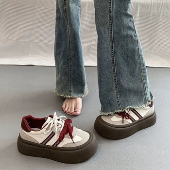 Γυναικεία παπούτσια με χοντρές σόλες, ρετρό, χρωματιστά μπλοκ, χειμώνας 2025, νέα μόδα, ευέλικτα, casual παπούτσια, άσχημα λευκά παπούτσια με μεγάλα δάχτυλα