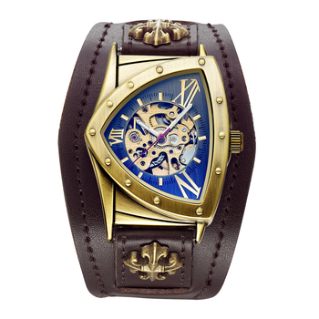 Ceas mecanic automat Shenhua, model vintage, cu triunghi gol, din bronz, cadran, pentru bărbați