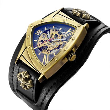 Ceas mecanic automat Shenhua, model vintage, cu triunghi gol, din bronz, cadran, pentru bărbați