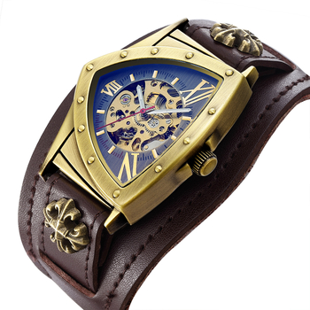 Ceas mecanic automat Shenhua, model vintage, cu triunghi gol, din bronz, cadran, pentru bărbați