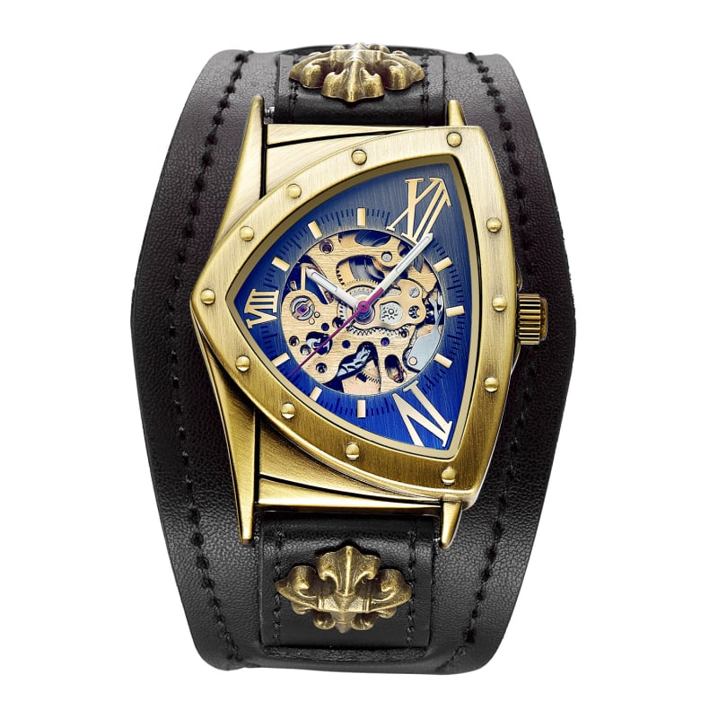 Νέο ρολόι Shenhua Fashion Hollow Triangle Bronze Vintage Punk Automatic Mechanical Watch με καντράν για άνδρες