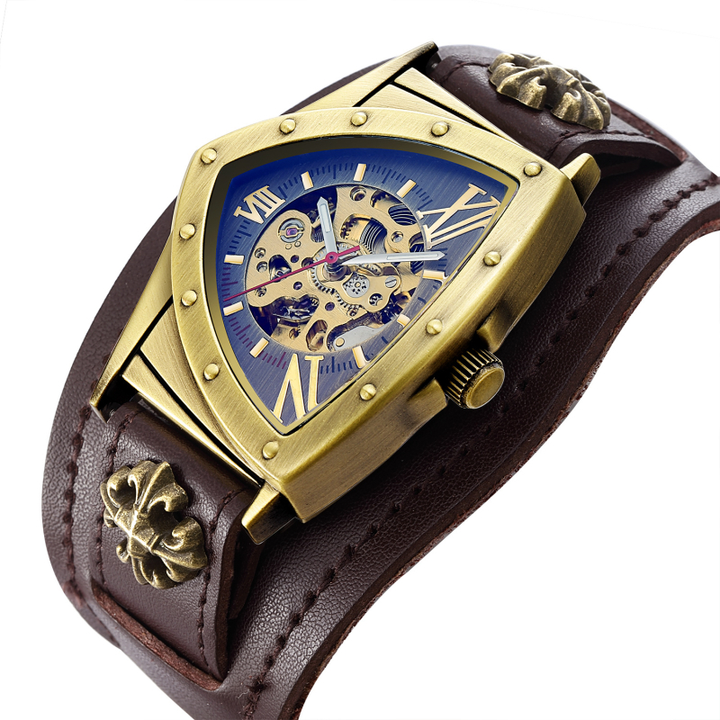 Ceas mecanic automat Shenhua, model vintage, cu triunghi gol, din bronz, cadran, pentru bărbați