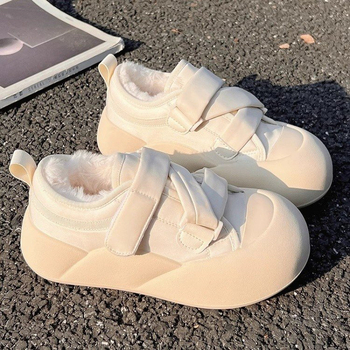 Γυναικεία μπότες χιονιού με χοντρή σόλα, ζεστά παπούτσια ψωμιού με επένδυση από φλις, βαμβακερά παπούτσια 2024, νέα χειμωνιάτικα άσχημα χαριτωμένα γυναικεία παπούτσια, μικρά λευκά παπούτσια