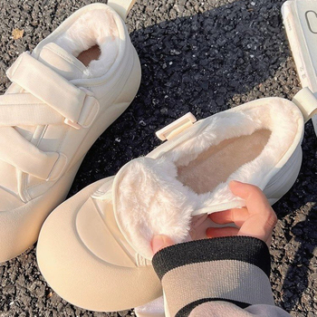 Γυναικεία μπότες χιονιού με χοντρή σόλα, ζεστά παπούτσια ψωμιού με επένδυση από φλις, βαμβακερά παπούτσια 2024, νέα χειμωνιάτικα άσχημα χαριτωμένα γυναικεία παπούτσια, μικρά λευκά παπούτσια