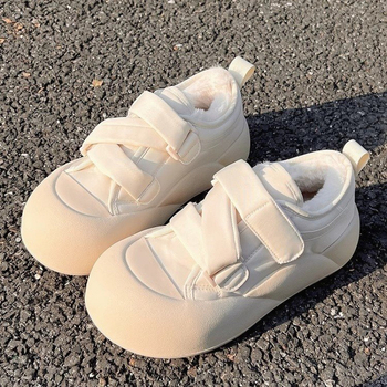 Γυναικεία μπότες χιονιού με χοντρή σόλα, ζεστά παπούτσια ψωμιού με επένδυση από φλις, βαμβακερά παπούτσια 2024, νέα χειμωνιάτικα άσχημα χαριτωμένα γυναικεία παπούτσια, μικρά λευκά παπούτσια