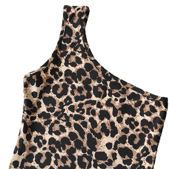 Ευρωπαϊκή και αμερικανική niche design Sense ώμους λεοπάρ print φανέλα, κομψή, στενή εφαρμογή, αμάνικη εσωτερική μπλούζα