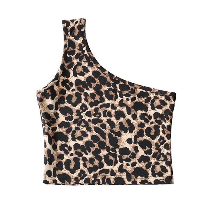 Europietiško ir amerikietiško nišinio dizaino „Sense Shoulder Leopard“ spausdintas moteriškas prašmatnus, plonas, be rankovių vidinis viršus