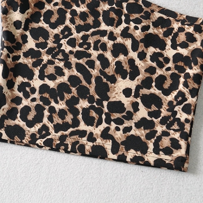 Europietiško ir amerikietiško nišinio dizaino „Sense Shoulder Leopard“ spausdintas moteriškas prašmatnus, plonas, be rankovių vidinis viršus