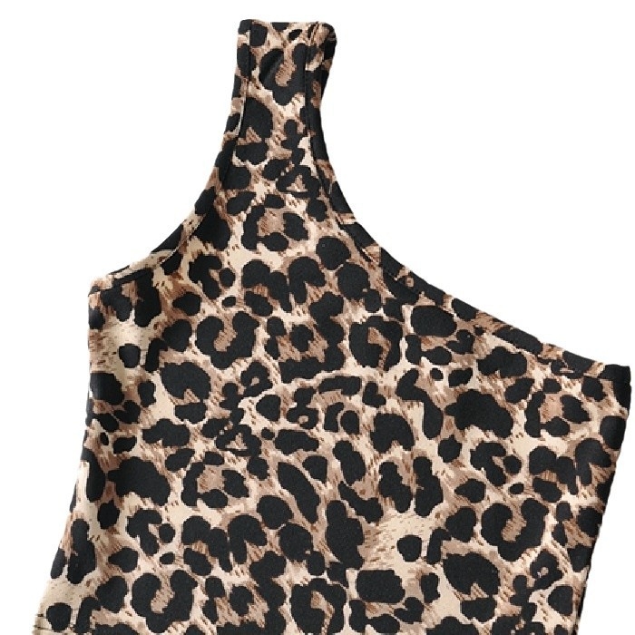 Europietiško ir amerikietiško nišinio dizaino „Sense Shoulder Leopard“ spausdintas moteriškas prašmatnus, plonas, be rankovių vidinis viršus