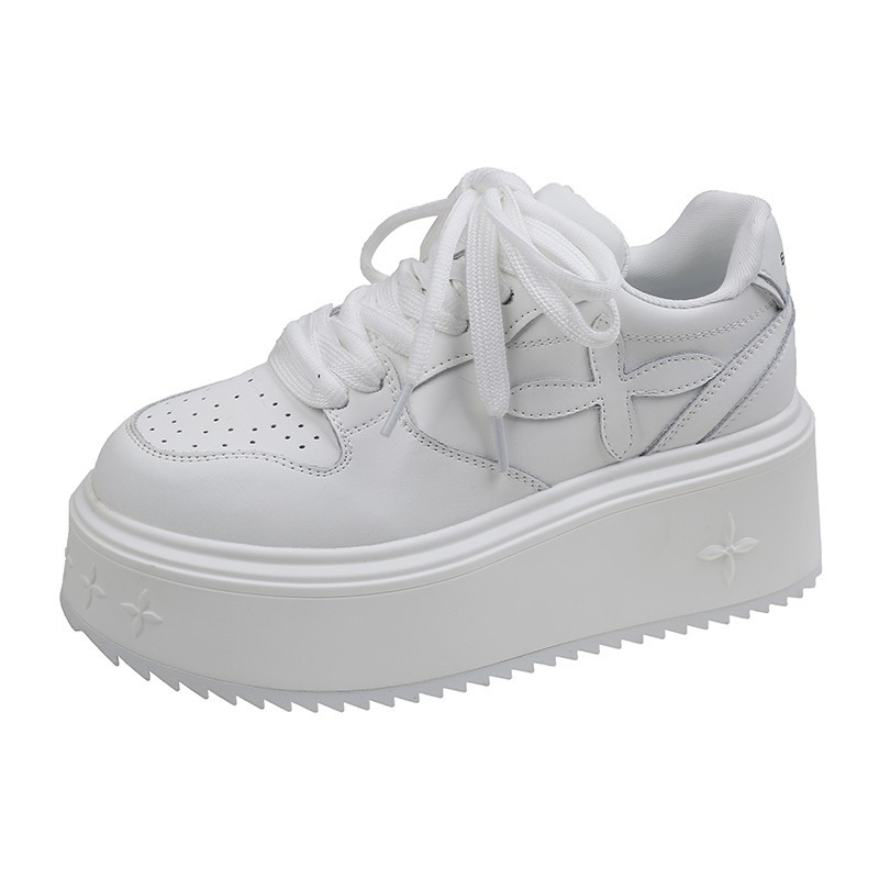 Storapadžiai balti bateliai moterims 2025 m. pavasariui, nauji universalūs kryžminio gėlių rašto laisvalaikio platforminiai bateliai sportiniai sportbačiai storapadiais