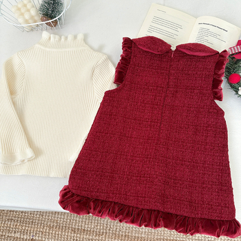 Φόρεμα για κορίτσια 2024 Χειμερινό Νέο Κορεάτικο Παιδικό Κόκκινο Φόρεμα με Φόρεμα και Πέτο, με Πάχος και Χαριτωμένο Ζεστό Πέτο
