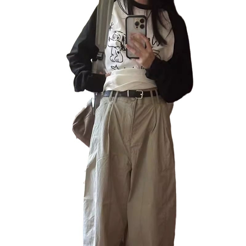 Juodai balti dygsniuoti kontrastingos spalvos ilgomis rankovėmis marškinėliai moteriški dizaino laisvi kasdieniai korėjietiški rudens nauji moteriški universalūs moteriški drabužiai