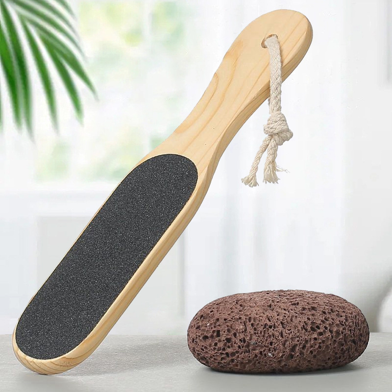 Scrubber de picioare din lemn cu două fețe, pentru saloane de înfrumusețare, exfoliere a picioarelor, pedichiură acasă și îndepărtarea pielii moarte, en-gros din fabrică