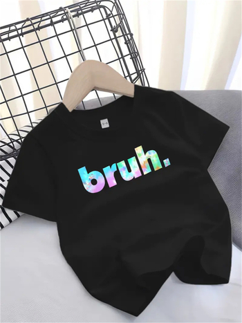 2025 m. nauji, tarpvalstybiniu tiesioginiu siuntimu parduodami, vienos dalies vaikiški marškinėliai su marginimu, medvilnės mišinio apvalia kaklo iškirpte, trumpi, tarpvalstybiniai, tiesioginio siuntimo marškinėliai