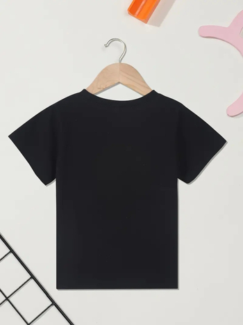 2025 m. nauji, tarpvalstybiniu tiesioginiu siuntimu parduodami, vienos dalies vaikiški marškinėliai su marginimu, medvilnės mišinio apvalia kaklo iškirpte, trumpi, tarpvalstybiniai, tiesioginio siuntimo marškinėliai