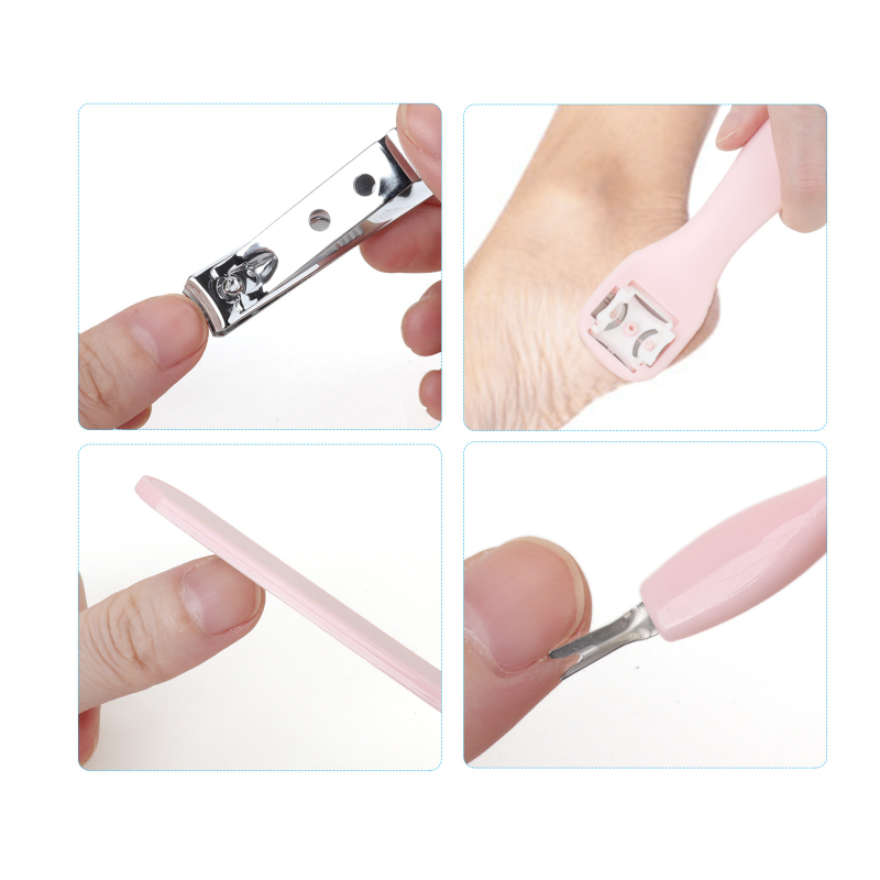 Rožinis pedikiūro įrankių rinkinys, 8 dalių nerūdijančio plieno pėdų dildės, profesionalus negyvos odos nuospaudų šalinimas, pėdų priežiūra ir pedikiūras