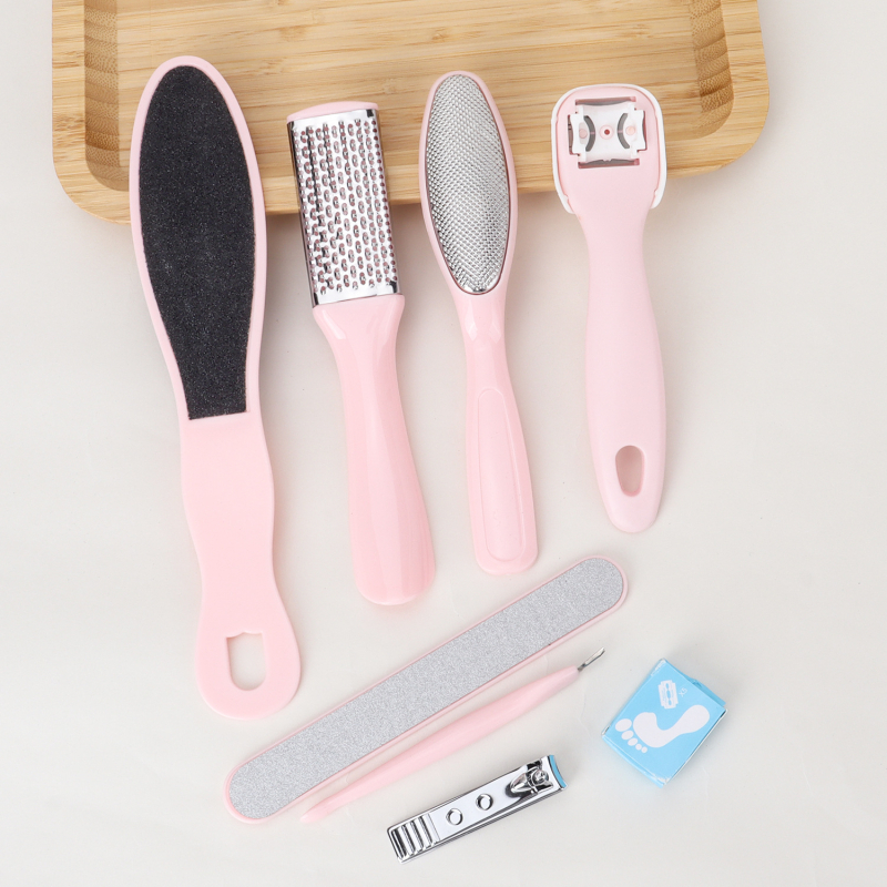 Rožinis pedikiūro įrankių rinkinys, 8 dalių nerūdijančio plieno pėdų dildės, profesionalus negyvos odos nuospaudų šalinimas, pėdų priežiūra ir pedikiūras