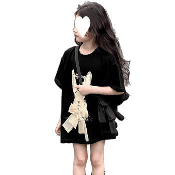 Φόρεμα T-shirt για κορίτσια με κοντό μανίκι, μοντέρνο, φαρδύ, παιδικό φόρεμα με μισά μανίκια, καλοκαιρινό, βαμβακερό, μεσαίου μήκους, μοντέρνο