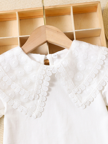 Individualūs vaikiški drabužiai mergaitėms, vasariniai viršutiniai drabužiai trumpomis rankovėmis, grynos medvilnės, madingi vaikiški vasariniai marškinėliai su lėlės atlapu, universalūs 7